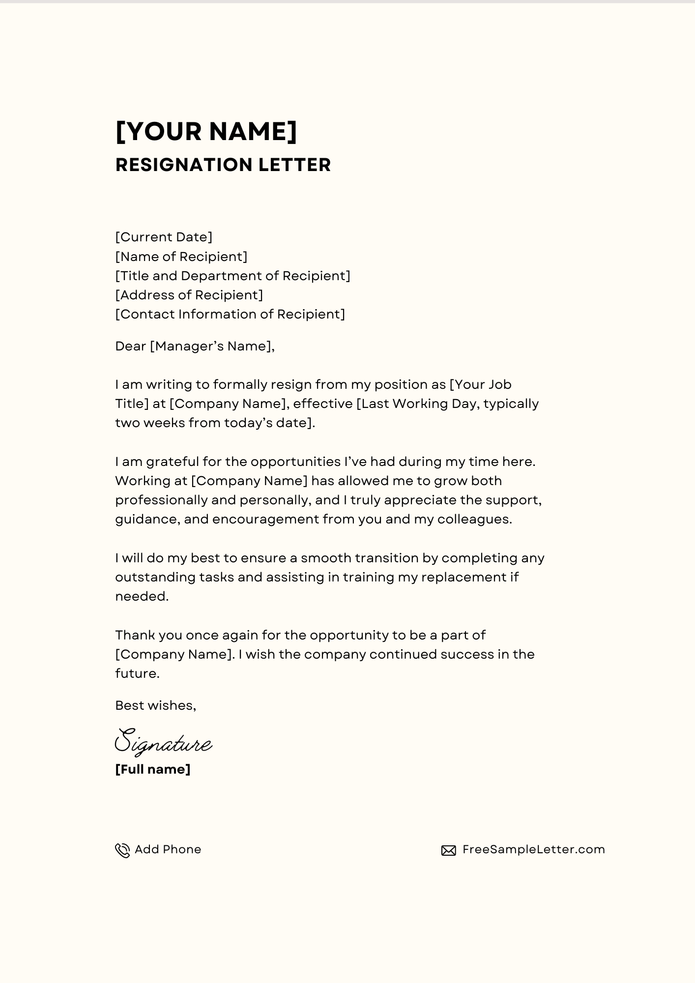 Free Sample Resignation Letters