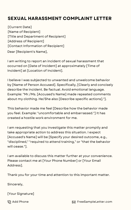 Sexual Harassment Complaint Letter
