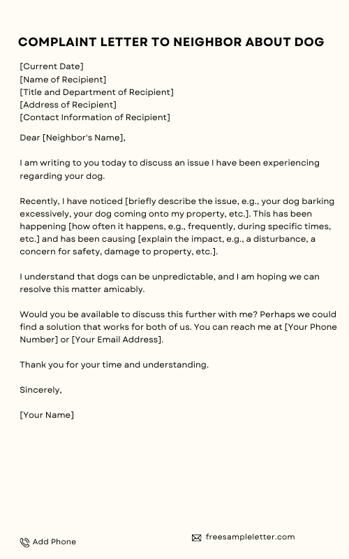 Complaint Letter To Neighbor About Dog