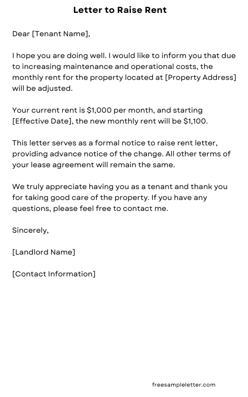 Letter to Raise Rent