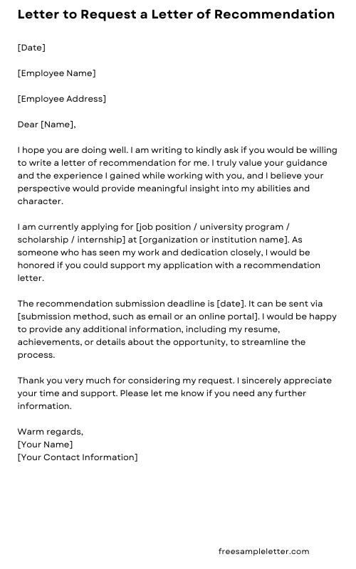 Letter to Request a Letter of Recommendation