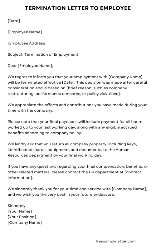Termination Letter to Employee 